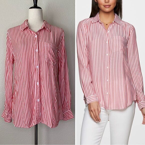 beachlunchlounge Tops - Beachlunchlounge Red White Stripe Front Button down Shirt